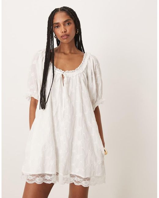 Free People Natural Juno Mini Lace Babydoll Dress