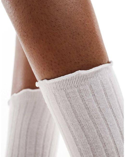 Vero Moda White Ribbed Frill Socks