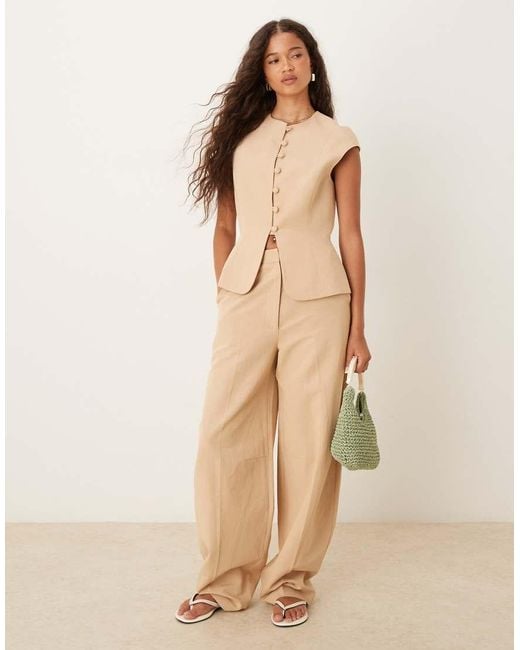 ASOS Natural Linen Blend Cap Sleeve Waistcoat