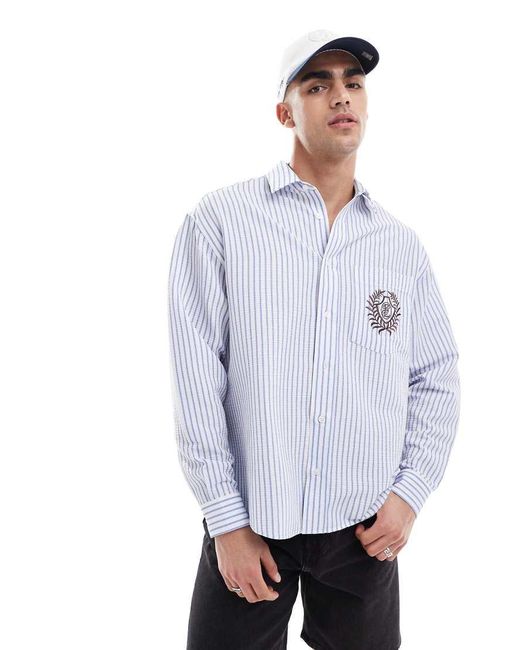 Camicia Oversize A Righe Con Ricamo di ASOS in Blue da Uomo