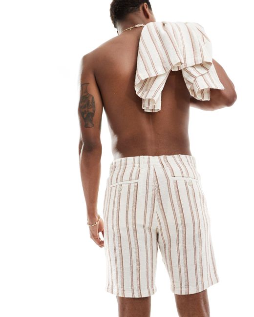 Pantaloncini testurizzati color crema a righe di SELECTED in White da Uomo