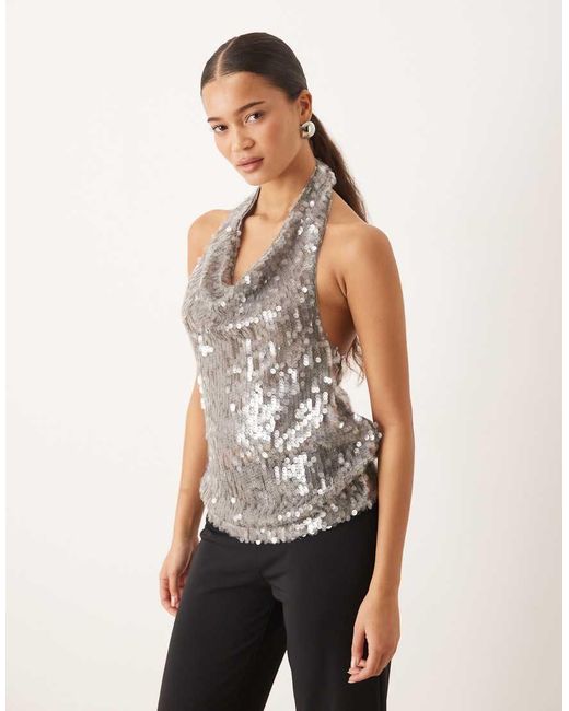 Mango Natural Sequin Halterneck Top