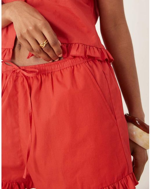ASOS Red Frill Detail Shorts Co-ord