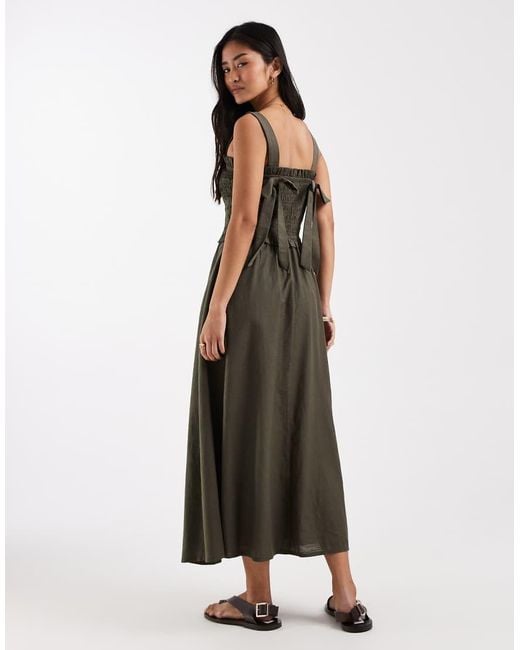 New Look Green Shirred Tie Back Midi Dress