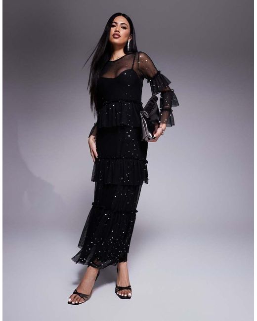 Never Fully Dressed Midaxi Jurk Van Mesh Met Sterrenprint in het Black