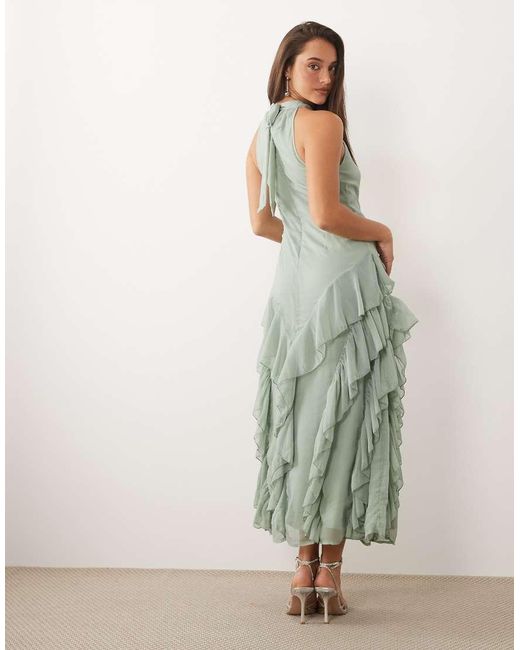Vila Green High Neck Tie Back Boho Maxi Dress