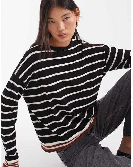 ASOS Black Knitted Striped Jumper With Contrast Details