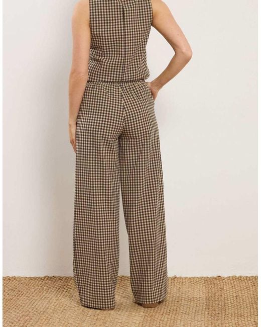 Long Tall Sally Natural Gingham Wide Leg Trousers