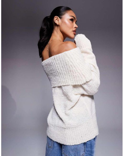 Princess Polly Gray Parkley Boucle Deep Bardot Jumper