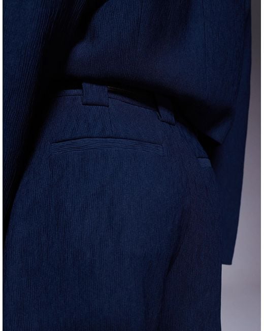 ASOS Blue Tailored Textured Shorts With Belt Co-Ord