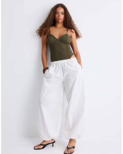 Stradivarius Green Bodysuit With Lace Straps
