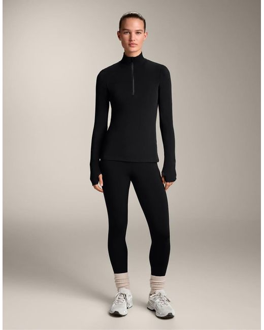 Oysho Black Half-zip Base Layer T-shirt