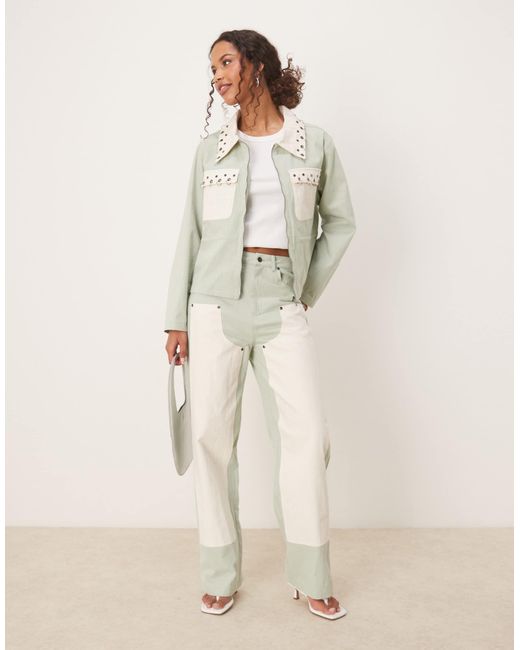Ghospell Gray Contrast Denim Jacket