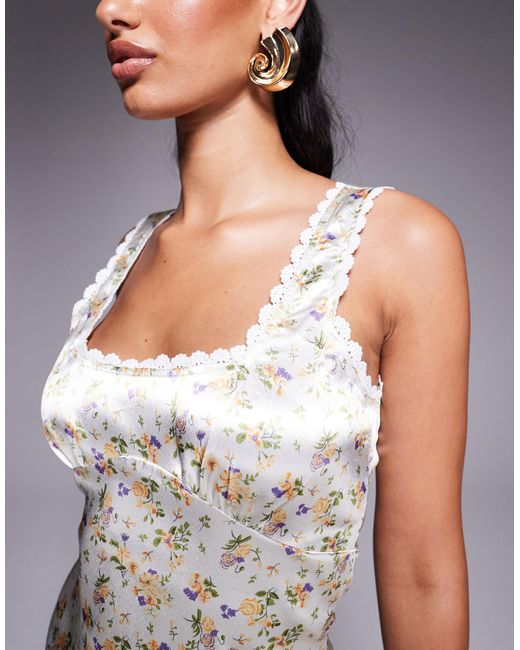 Princess Polly White Berlin Satin Square Neck Lace Trim Mini Dress