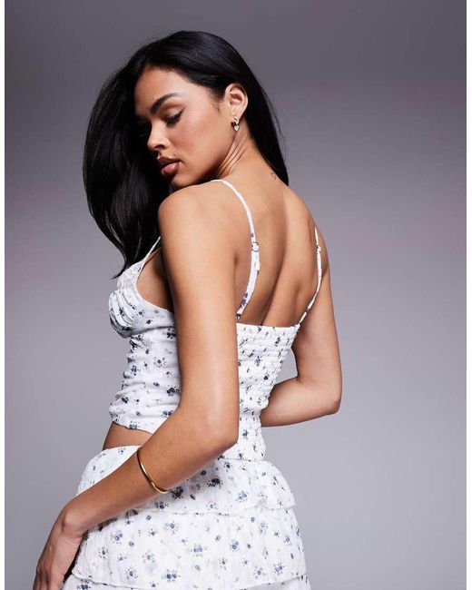 Love Triangle Gray Lace Trim Corset Cami Top Co-ord