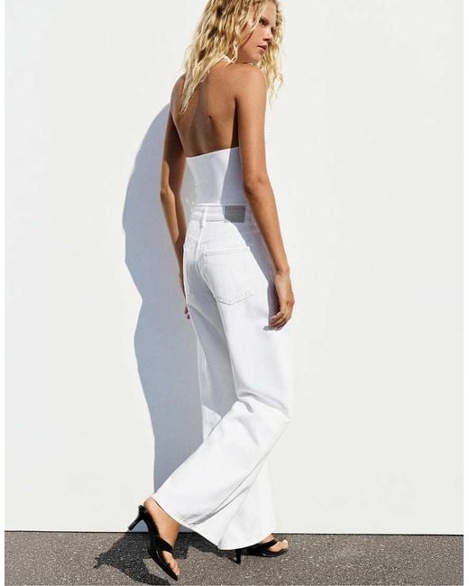 Pull&Bear White Rhinestone Halter Bodysuit