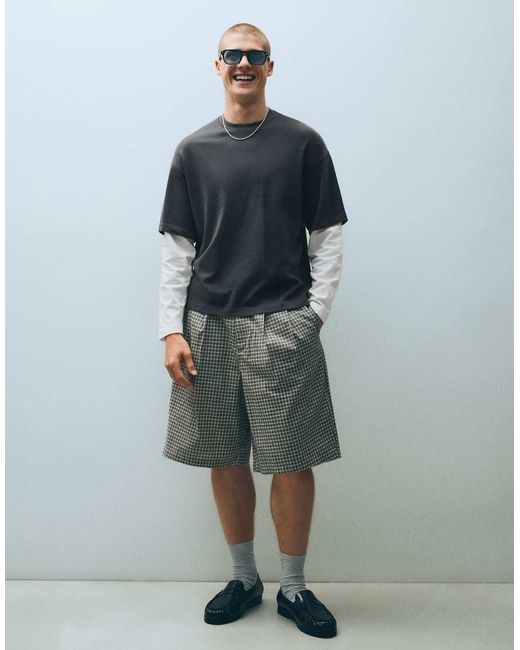 Bershka Blue Contrast Double-sleeve T-shirt for men