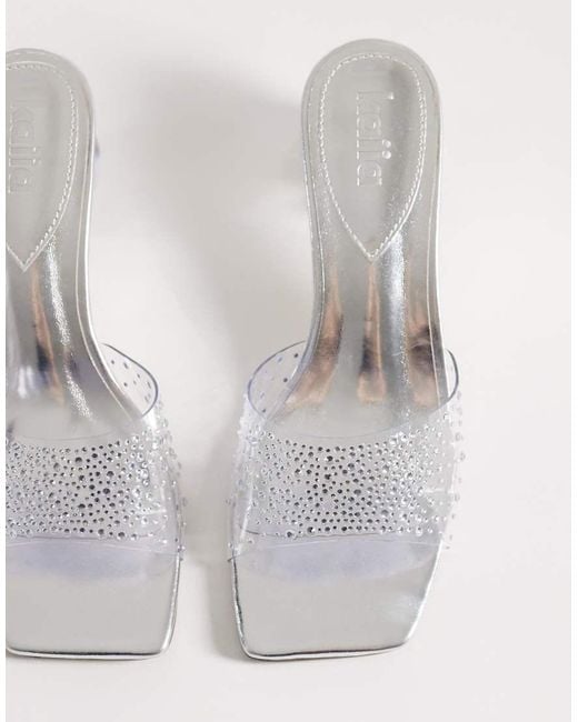 Kaiia White Exclusive 00s Clear Rhinestone Sphere Heeled Sandals