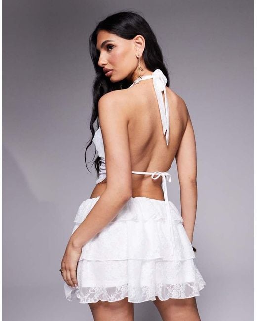 Aria Cove Gray Lace Ruffle Rara Mini Beach Skirt Co-ord