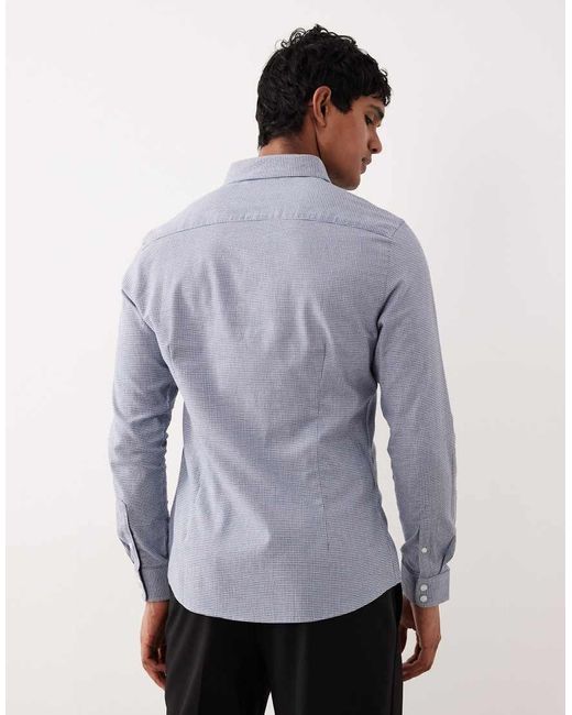 ASOS Blue Easy Iron Slim Check Shirt for men