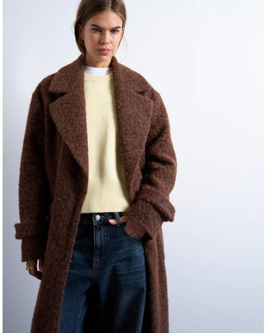 TOPSHOP Brown Unlined Soft Brushed Chuck On Longline Coat