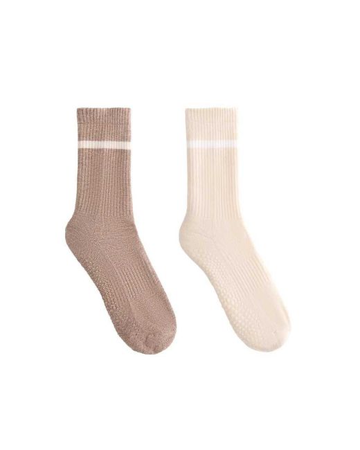 Oysho White 2 Pairs Of Classic Cotton Blend Yoga And Pilates Socks