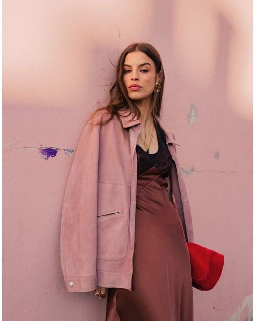 TOPSHOP Pink Co-ord Premium Real Suede Jacket With Seam Detail