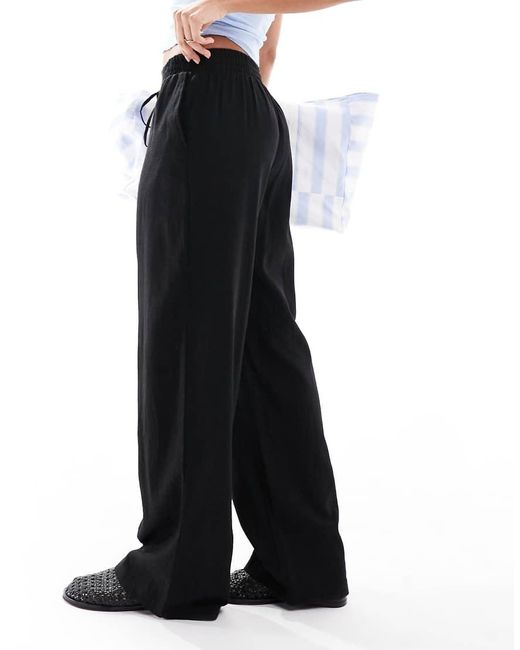Pantalones Negros De Pernera Ancha De Mezcla De Lino De New Look de color Blue
