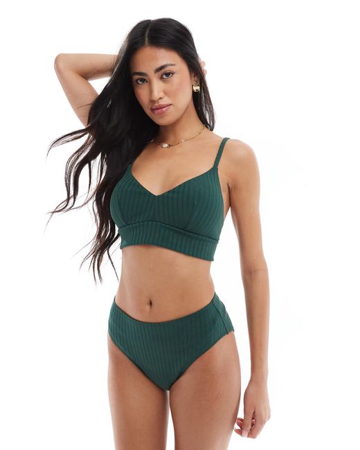 Lindex Green – kelly – geripptes bustier-bikinioberteil