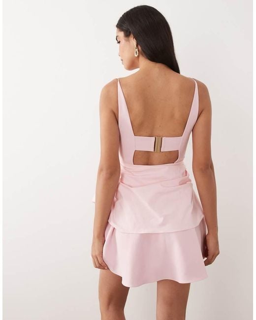 ASOS Pink Manipulated Skirt Structured Bow Detail Mini Dress