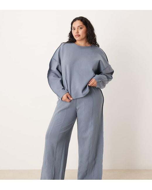 ASOS Blue Asos Design Curve Interlock Super Wide Leg jogger With Seam Detail