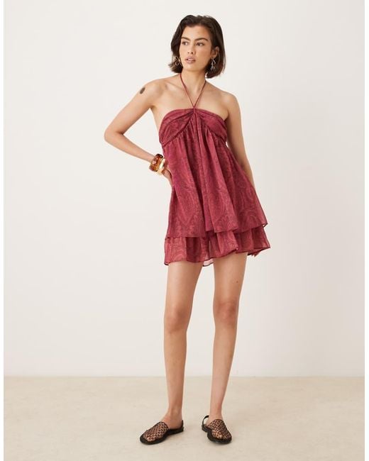 ASOS Red Halter Ruched Bust Mini Dress