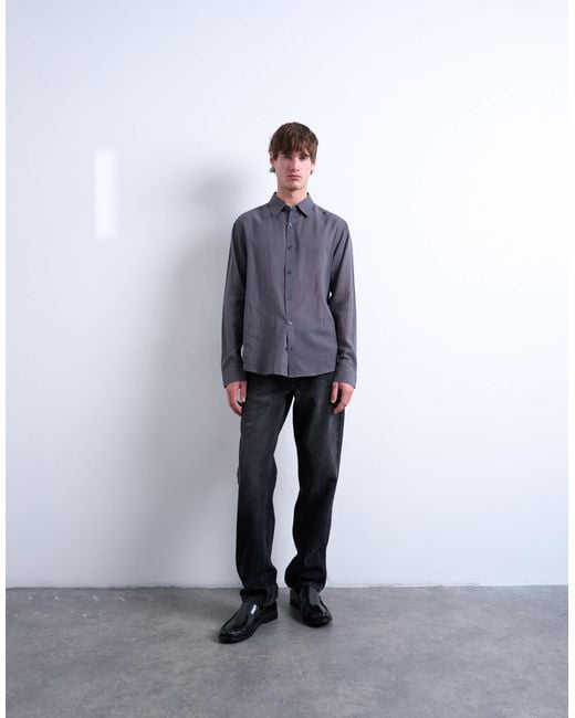 Topman Blue Regular Fit Texture Sheer Shirt for men