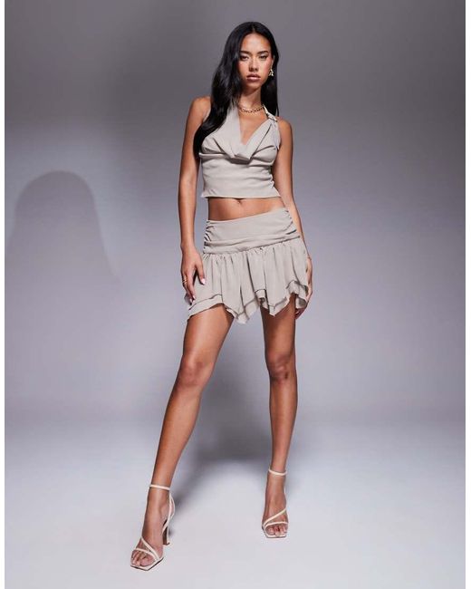 Missy Empire Gray Chiffon Cowl Neck Buckle Detail Top Co-Ord