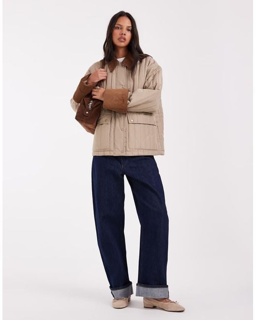 Aware Natural Quilted Barn Jacket With Contrast Trims