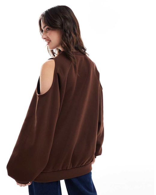 ASOS Cold Shoulder Oversized Sweatshirt in Brown Lyst UK