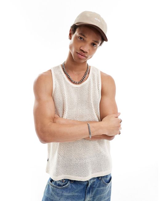 Obey White Open Stitch Knitted Vest for men