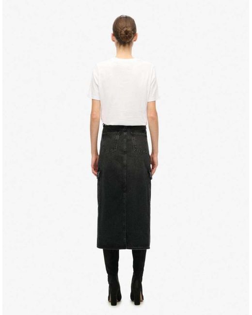 Superdry White Denim Cargo Pocket Midi Skirt