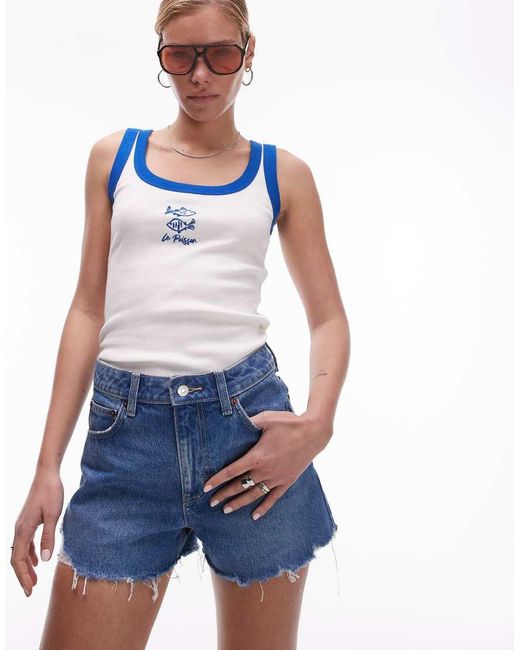 Pantalones Cortos Vaqueros Mom De Corte Acampanado Con Diseño Rasgado De TOPSHOP de color Blue