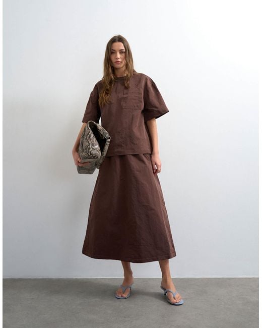 TOPSHOP Brown Structured Woven Tee