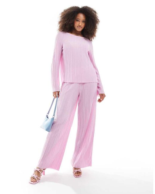 Pieces Plissé Broek Met Wijde Pijpen in het Pink