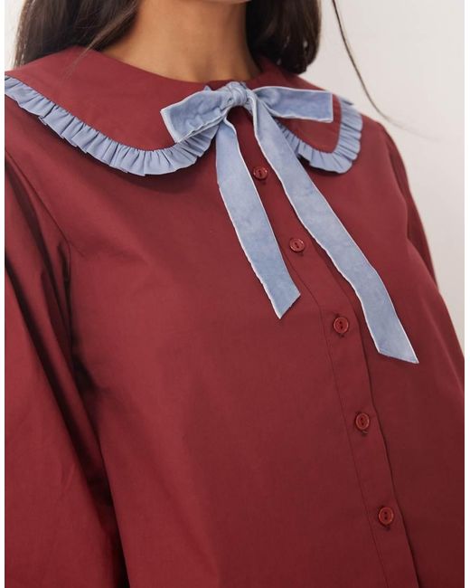 Glamorous Red Oversized Collar Blouse