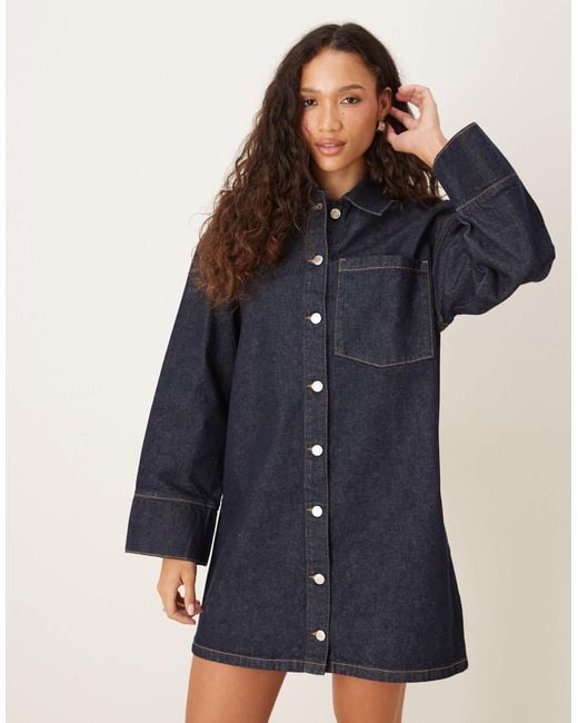 ASOS Blue – langärmliges oversize-hemdblusenkleid aus denim