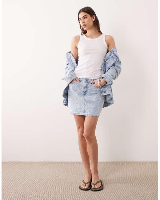 Miss Selfridge Blue Denim Mini Skirt Co-ord With Floral Detail
