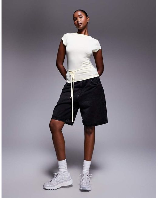 ASOS White Short Sleeve Top With Tie Waist Detail