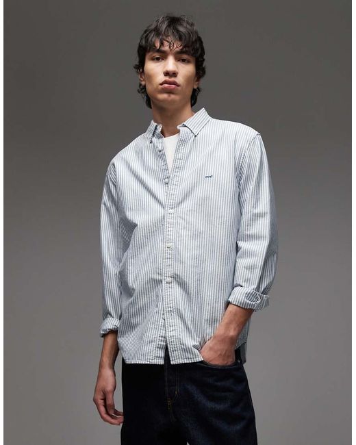 Levi's White Authentic Tonal Logo Button Down Stripe Oxford Shirt for men
