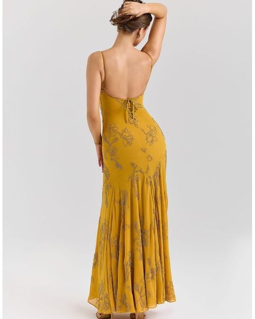 House Of Cb Metallic Rosalia Embellished Hand Beaded Maxi Dress