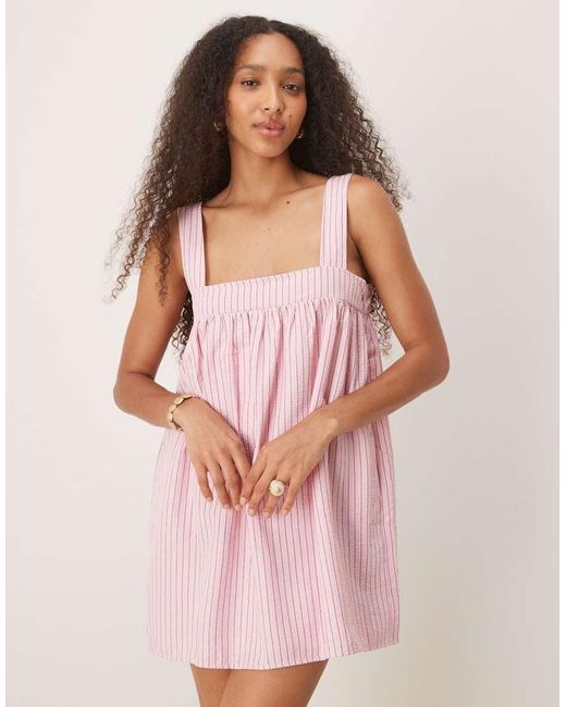 Motel Pink Sasori Striped Mini Smock Dress