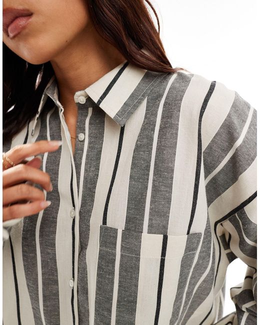 ASOS Gray Cropped Linen Look Shirt