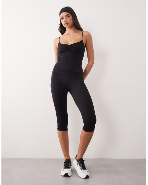 Gina Tricot Black Mix And Match Soft Yoga Ruched Singlet Top